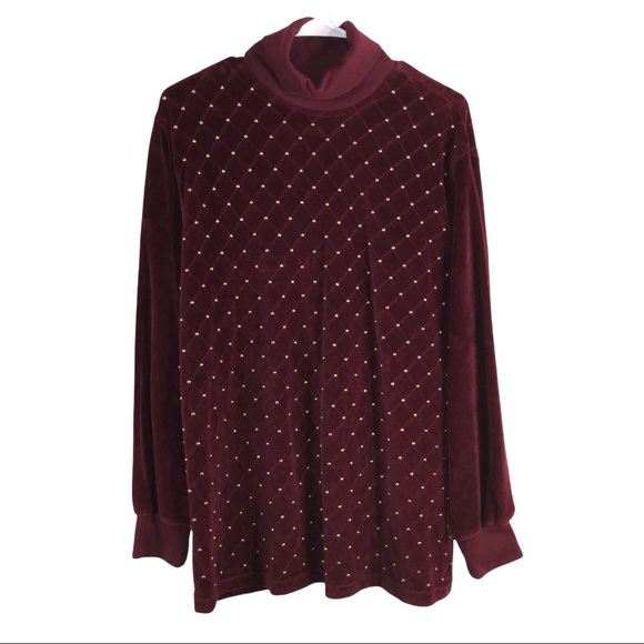 Vtg Quilted Studded Plush Velour Top - Picture 12 of 12